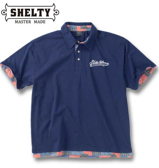 大きいサイズ SHELTY 鹿の子 バンダナ柄 フェイクレイヤード 半袖 ポロシャツ ネイビー 3L 4L 5L 6L 8L/1268-4232-3-59の通販は 6,490円