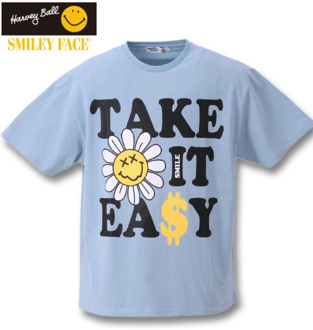 大きいサイズ SMILEY FACE フラワースマイル半袖Tシャツ サックス 3L 4L 5L 6L/1278-2245-1-59の通販は 5,322円