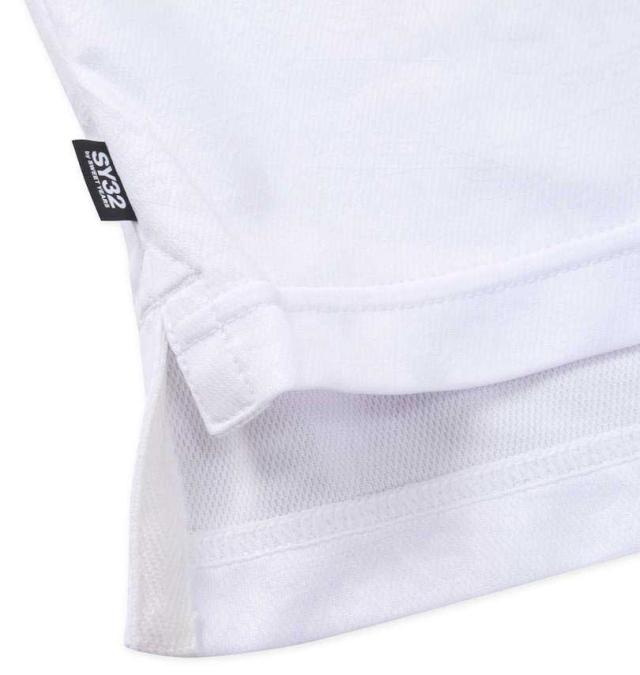 大きいサイズ SY32 by SWEET YEARS エンボスボックスロゴジップ半袖ポロシャツ ホワイト 3L 4L 5L 6L/1278-3503-1-160