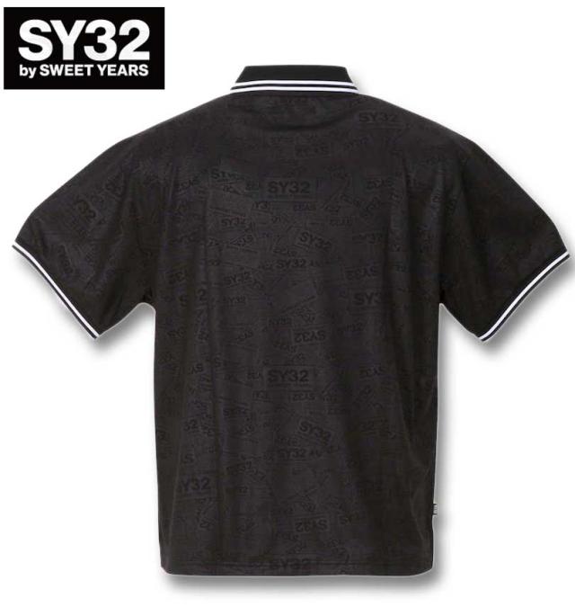 大きいサイズ SY32 by SWEET YEARS エンボスボックスロゴジップ半袖ポロシャツ ブラック 3L 4L 5L 6L/1278-3503-2-160