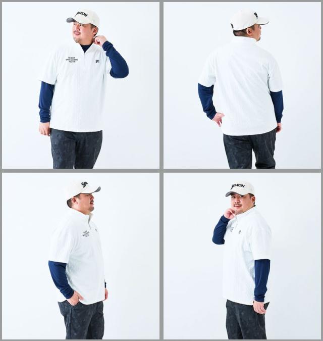大きいサイズ FILA GOLF 3Dジャガード 半袖シャツ インナー セット ホワイト×ネイビー 3L 4L 5L 6L/1278-5300-1-160