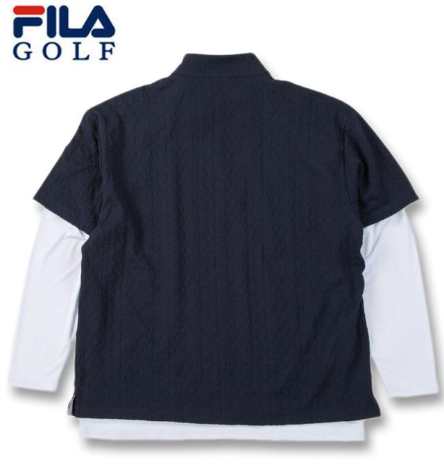 大きいサイズ FILA GOLF 3Dジャガード 半袖シャツ インナー セット ネイビー×ホワイト 3L 4L 5L 6L/1278-5300-2-160