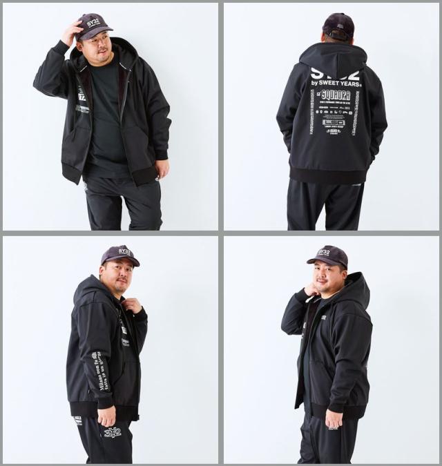 大きいサイズ SY32 by SWEET YEARS 3レイヤー フリース ライニング フルジップ パーカー ブラック 3L 4L 5L 6L/1278-5605-2-260