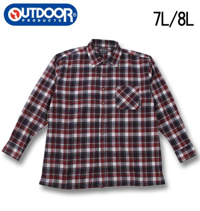 大きいサイズ OUTDOOR PRODUCTS ビエラチェック 長袖 シャツ レッド系 7L 8L/1257-4320-4-63の通販は
