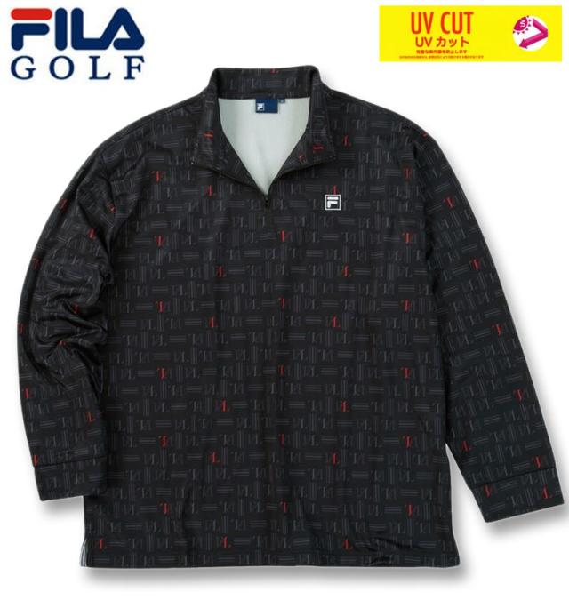 大きいサイズ FILA GOLF ハーフジップ 裏起毛 長袖 シャツ ブラック 3L 4L 5L 6L/1278-5301-2-165
