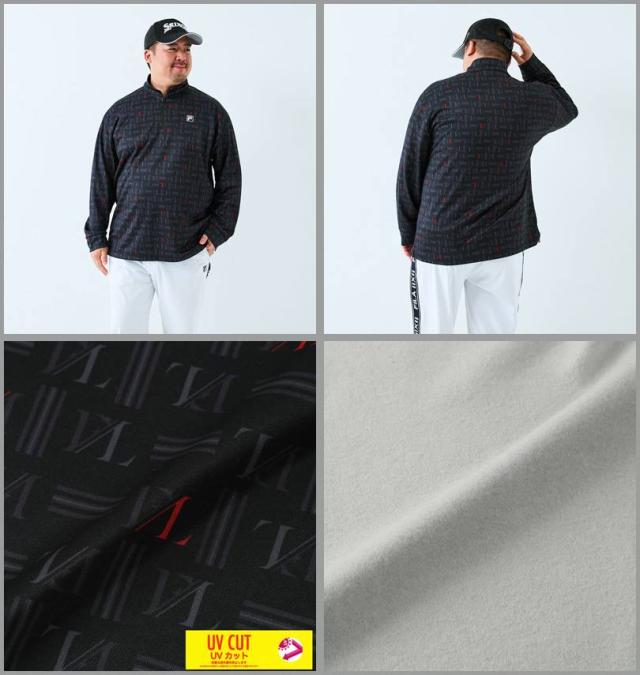 大きいサイズ FILA GOLF ハーフジップ 裏起毛 長袖 シャツ ブラック 3L