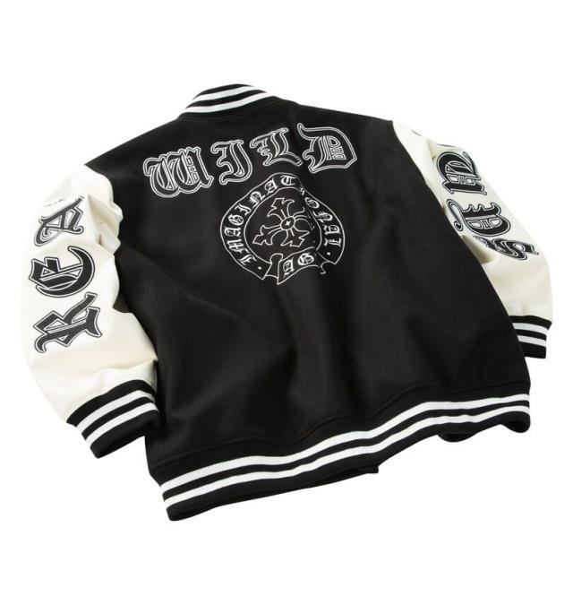 大きいサイズ in the attic 身頃フェイクメルトン 袖PU スタジアムジャンパー ブラック×クリーム 3L 4L 5L 6L/1253-5330-1-168