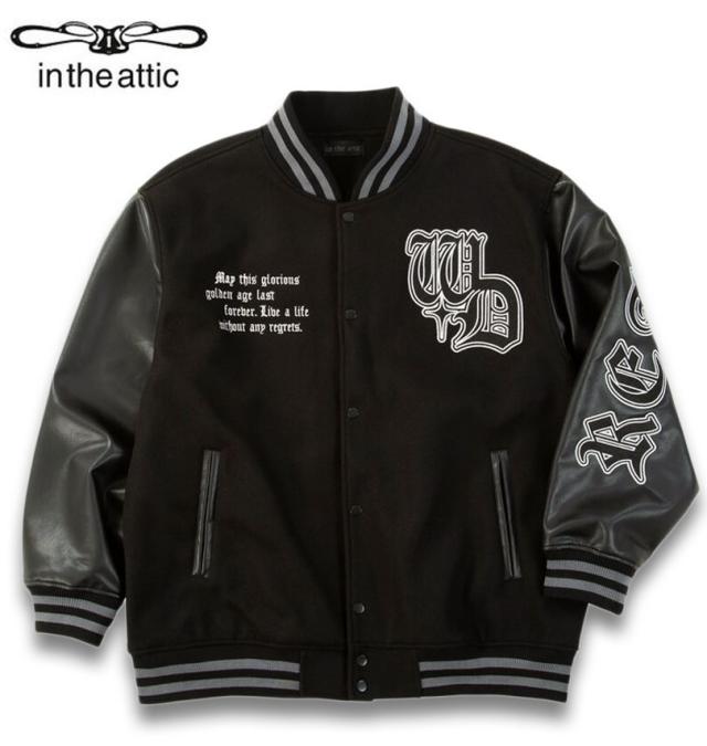 大きいサイズ in the attic 身頃フェイクメルトン 袖PU スタジアムジャンパー ブラック×ブラック 3L 4L 5L 6L/1253-5330-2-168