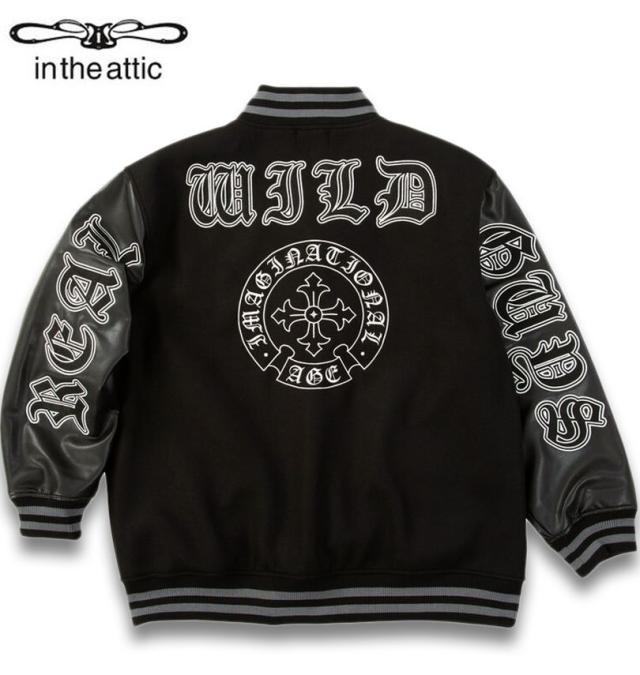 大きいサイズ in the attic 身頃フェイクメルトン 袖PU スタジアムジャンパー ブラック×ブラック 3L 4L 5L 6L/1253-5330-2-168