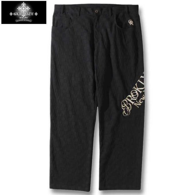 大きいサイズ GLADIATE 刺繍 ブロックジャガード パンツ ブラック 3L 4L 5L 6L/1254-3315-1-168