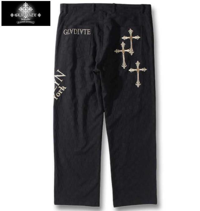 大きいサイズ GLADIATE 刺繍 ブロックジャガード パンツ ブラック 3L 4L 5L 6L/1254-3315-1-168