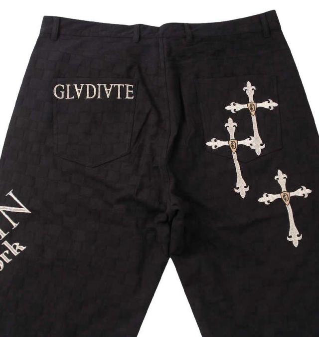 大きいサイズ GLADIATE 刺繍 ブロックジャガード パンツ ブラック 3L 4L 5L 6L/1254-3315-1-168