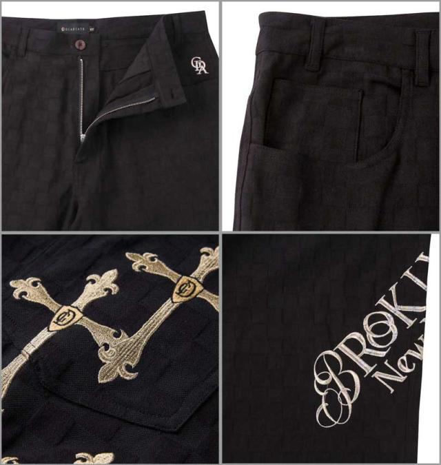 大きいサイズ GLADIATE 刺繍 ブロックジャガード パンツ ブラック 3L 4L 5L 6L/1254-3315-1-168