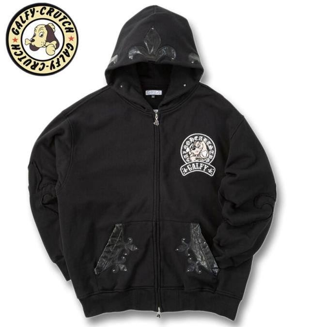 大きいサイズ GALFY 百合の紋章 フルジップ パーカー ブラック 3L 4L 5L 6L/1258-5371-2-168