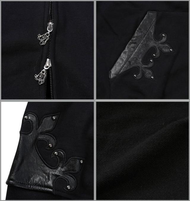 大きいサイズ GALFY 百合の紋章 フルジップ パーカー ブラック 3L 4L 5L 6L/1258-5371-2-168