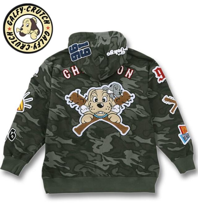 大きいサイズ GALFY 復活わんわん大学 フルジップ パーカー カモフラ柄 3L 4L 5L 6L/1258-5372-1-168