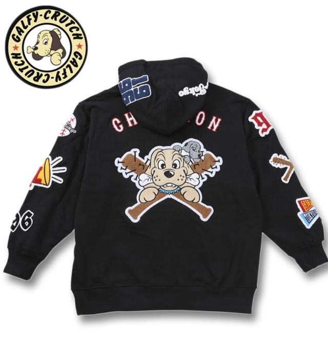 大きいサイズ GALFY 復活わんわん大学 フルジップ パーカー ブラック 3L 4L 5L 6L/1258-5372-2-168