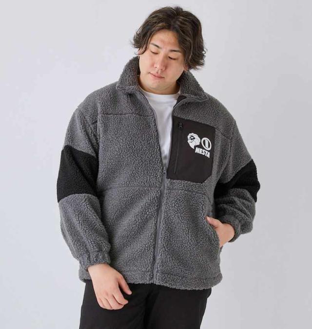 大きいサイズ NESTA BRAND シープボア ジャケット チャコール 3L 4L 5L 6L 8L/1273-4345-2-168