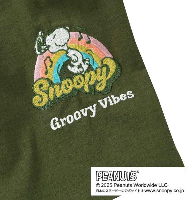 大きいサイズ FLAGSTAFF×PEANUTS スヌーピーコラボ 半袖 リップストップ シャツ カーキ 3L 4L 5L 6L 8L/1277-5205-1-168