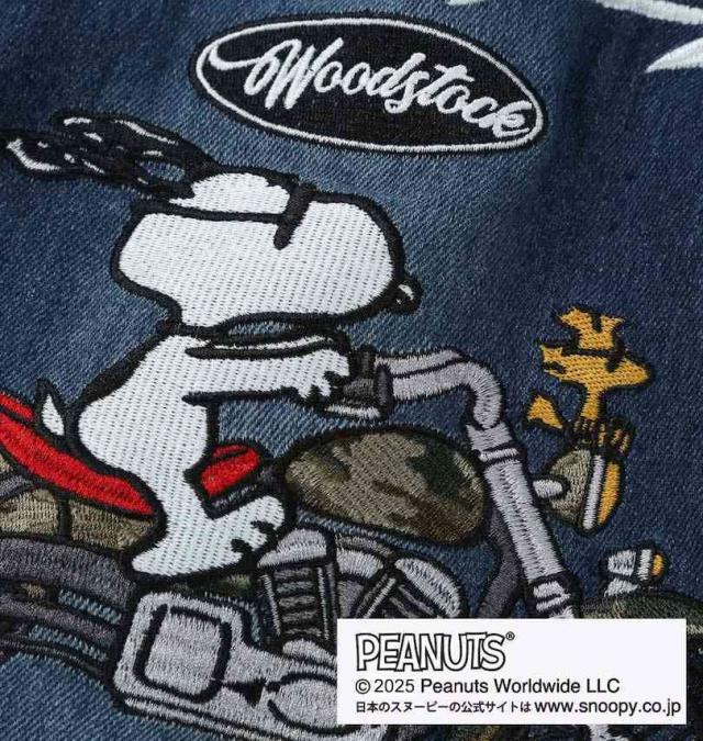 大きいサイズ FLAGSTAFF×PEANUTS スヌーピーコラボ 半袖 デニムシャツ ネイビー 3L 4L 5L 6L 8L/1277-5206-1-168