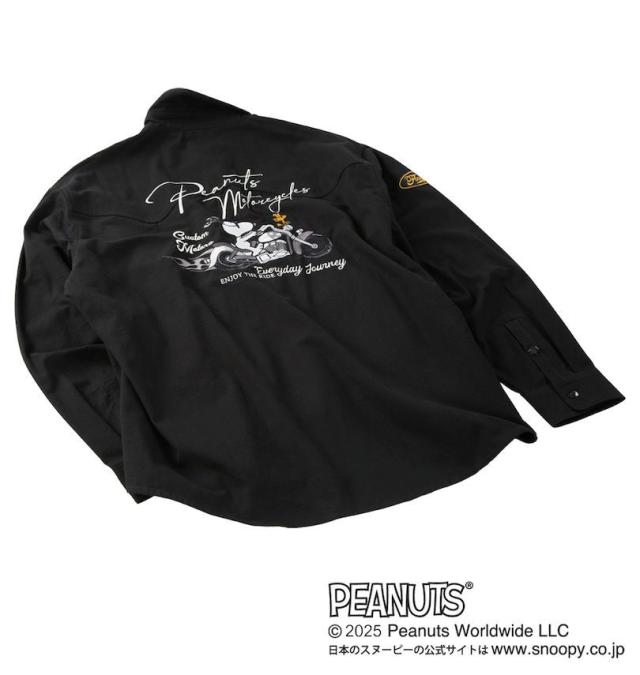 大きいサイズ FLAGSTAFF×PEANUTS スヌーピー コラボ リップストップ 長袖 シャツ ブラック 3L 4L 5L 6L 8L/1277-5335-2-168