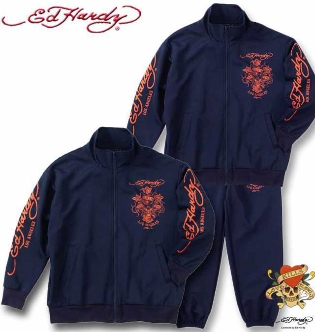大きいサイズ Ed Hardy プリント ジャージ 上下セット ネイビー 3L 4L 5L 6L/1278-4643-1-168