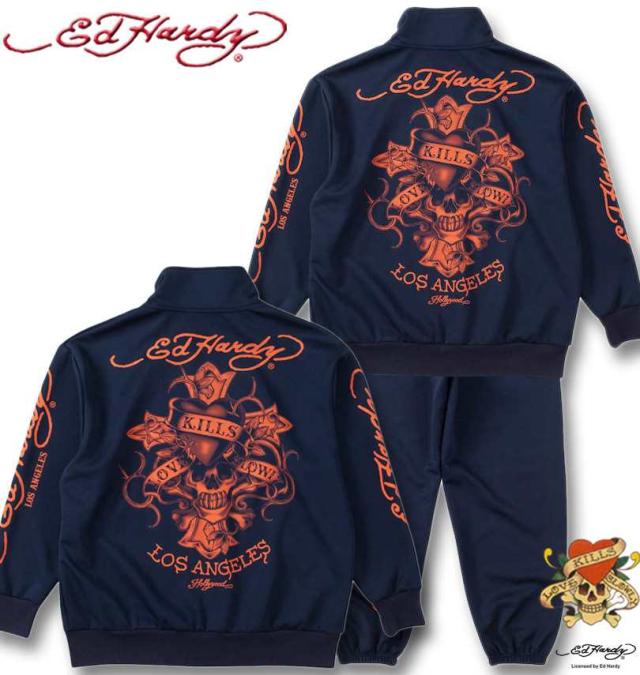 大きいサイズ Ed Hardy プリント ジャージ 上下セット ネイビー 3L 4L 5L 6L/1278-4643-1-168