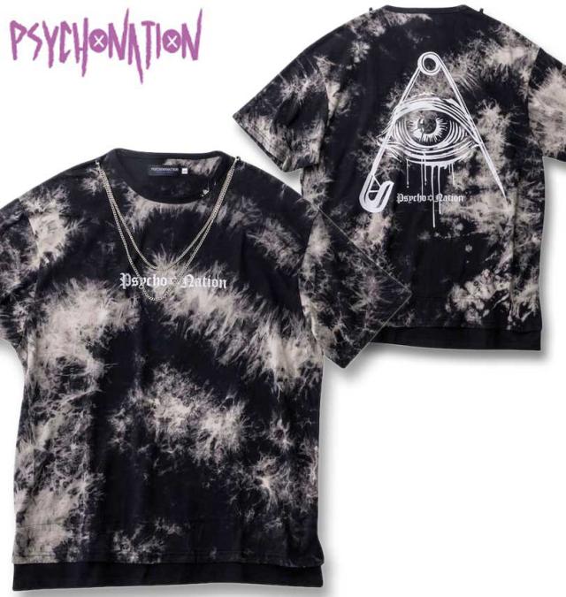大きいサイズ PSYCHO NATION チェーン付 フェイクレイヤード 半袖 Tシャツ ブラック×ブラック 3L 4L 5L 6L/1278-4527-2-69の通販は 6,224円