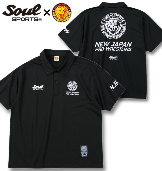 大きいサイズ SOUL SPORTS×新日本プロレス ドライメッシュ 半袖 BD ポロシャツ ブラック 3L 4L 5L 6L 8L/1278-5213-1-69