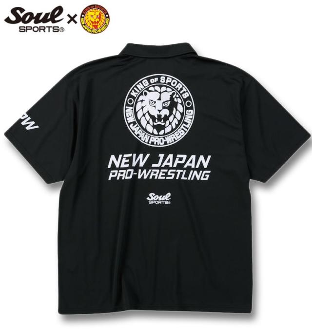 大きいサイズ SOUL SPORTS×新日本プロレス ドライメッシュ 半袖 BD ポロシャツ ブラック 3L 4L 5L 6L 8L/1278-5213-1-69