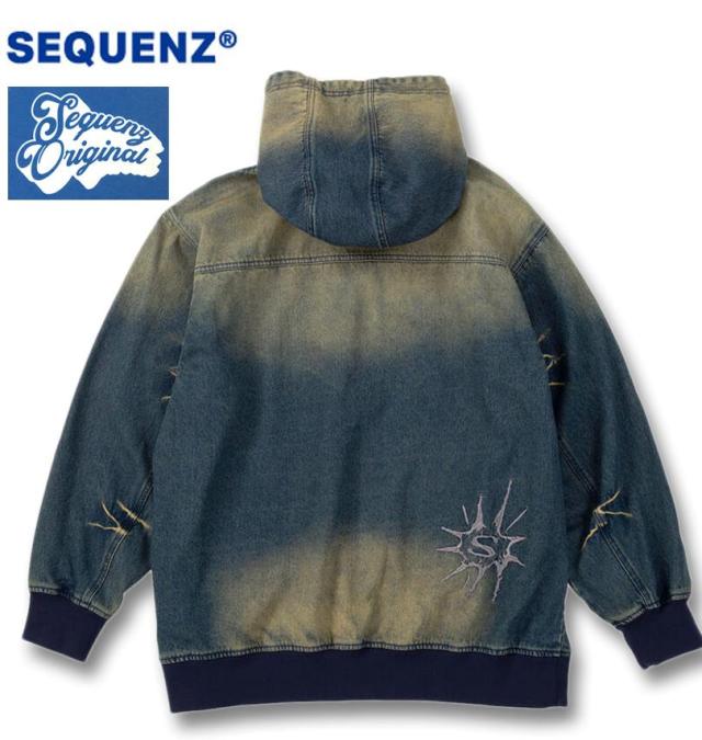 大きいサイズ SEQUENZ ウォッシュド デニム フルジップ パーカー ネイビー 3L 4L 5L 6L/1258-5386-1-170