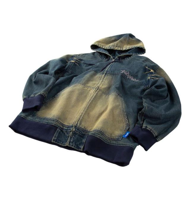 大きいサイズ SEQUENZ ウォッシュド デニム フルジップ パーカー ネイビー 3L 4L 5L 6L/1258-5386-1-170