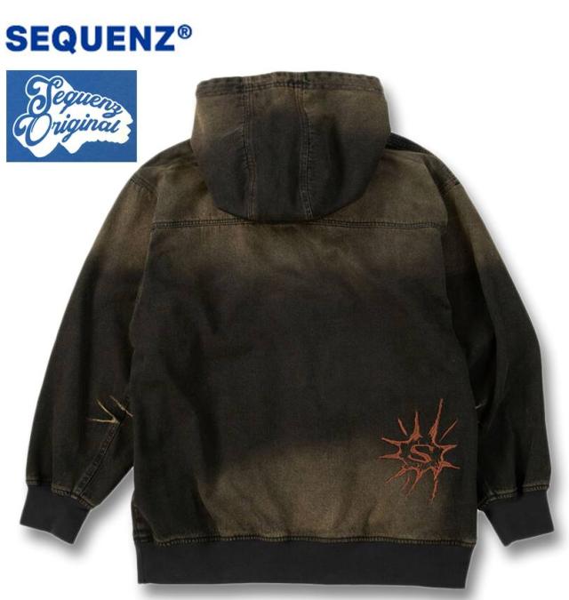 大きいサイズ SEQUENZ ウォッシュド デニム フルジップ パーカー ブラック 3L 4L 5L 6L/1258-5386-2-170