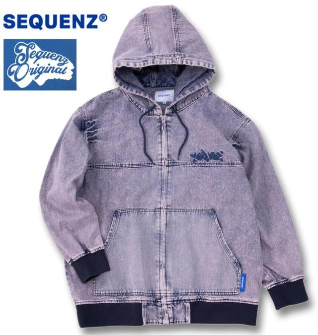 大きいサイズ SEQUENZ ウォッシュド デニム フルジップ パーカー ローズ 3L 4L 5L 6L/1258-5386-3-170