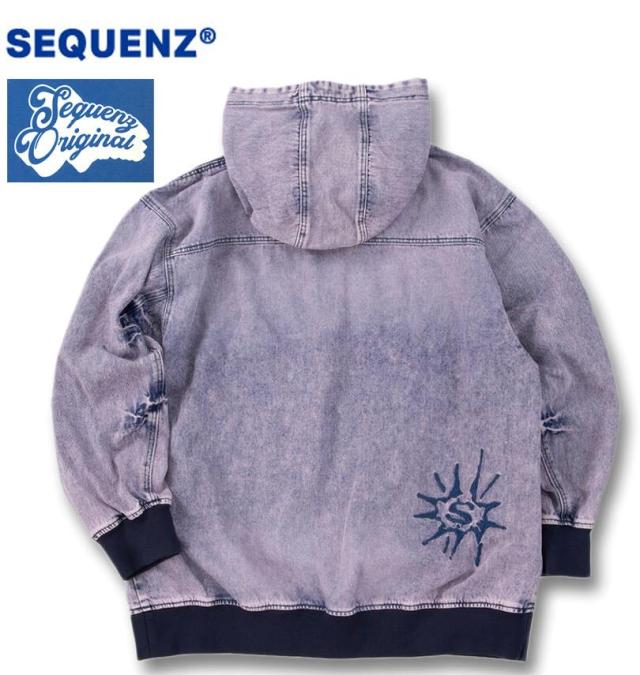 大きいサイズ SEQUENZ ウォッシュド デニム フルジップ パーカー ローズ 3L 4L 5L 6L/1258-5386-3-170