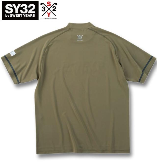 大きいサイズ SY32 by SWEET YEARS ゴルフ マット ストレッチポンチ 半袖 モックネックシャツ カーキ 3L 4L 5L 6L/1278-5215-1-170