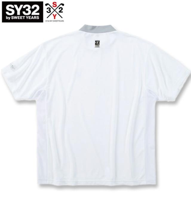 大きいサイズ SY32 by SWEET YEARS ゴルフ サイドメッシュ オリジナルジャガード 半袖 モックネックシャツ ホワイト 3L 4L 5L 6L/1278-5216-1-170
