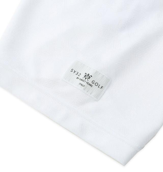 大きいサイズ SY32 by SWEET YEARS ゴルフ サイドメッシュ オリジナルジャガード 半袖 モックネックシャツ ホワイト 3L 4L 5L 6L/1278-5216-1-170