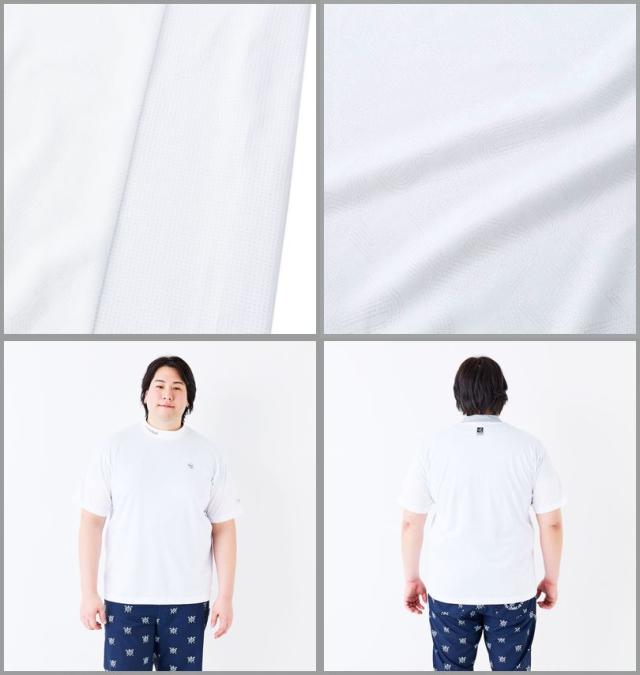 大きいサイズ SY32 by SWEET YEARS ゴルフ サイドメッシュ オリジナルジャガード 半袖 モックネックシャツ ホワイト 3L 4L 5L 6L/1278-5216-1-170