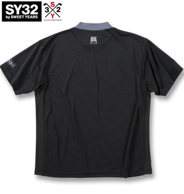 大きいサイズ SY32 by SWEET YEARS ゴルフ サイドメッシュ オリジナルジャガード 半袖 モックネックシャツ ブラック 3L 4L 5L 6L/1278-5216-2-170