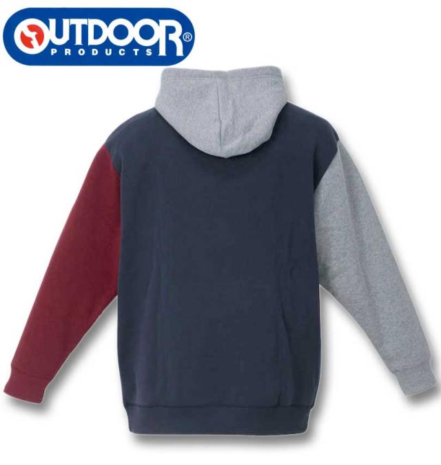 大きいサイズ OUTDOOR PRODUCTS 裏起毛 クレイジー切替 プルパーカー ネイビー 7L 8L/1258-3312-2-74