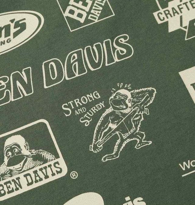 大きいサイズ BEN DAVIS スポンサードプリント 長袖 Tシャツ グリーングレー 3L 4L 5L 6L/1278-5610-1-74
