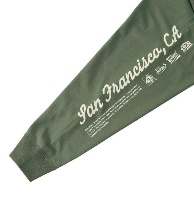 大きいサイズ BEN DAVIS スポンサードプリント 長袖 Tシャツ グリーングレー 3L 4L 5L 6L/1278-5610-1-74
