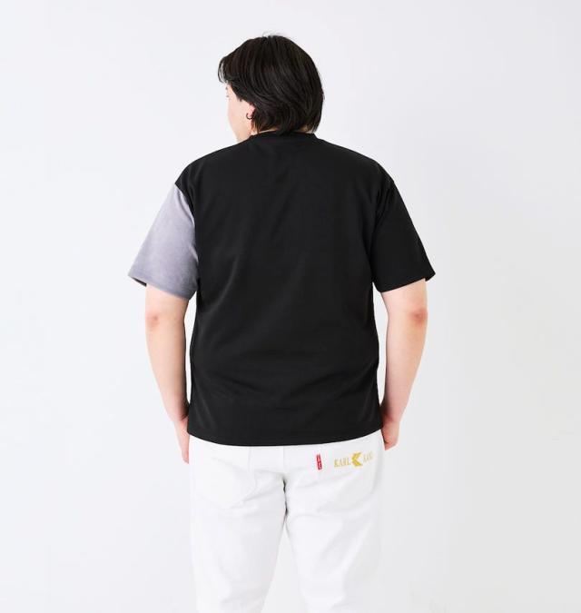 大きいサイズ in the attic スエード 切替 半袖 Tシャツ ブラック 3L 4L 5L 6L/1258-5221-2-75