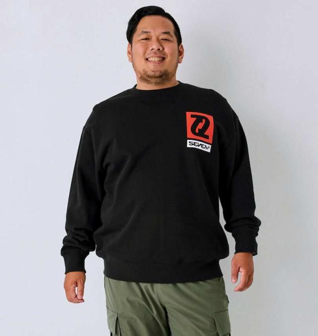 大きいサイズ SEVEN2 裏毛 クルー スウェット トレーナー ブラック 3L 4L 5L 6L 8L/1268-4301-2-75