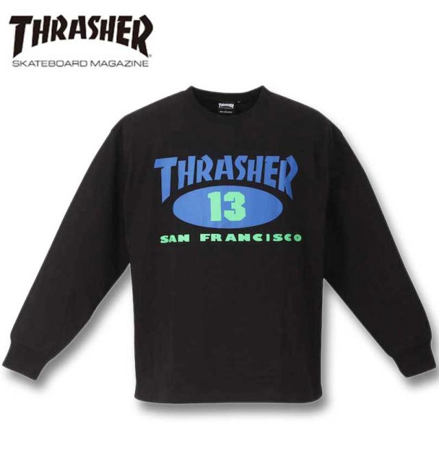 大きいサイズ THRASHER OLD OVAL13 長袖Tシャツ ブラック 3L 4L 5L 6L 8L/1278-3317-2-75