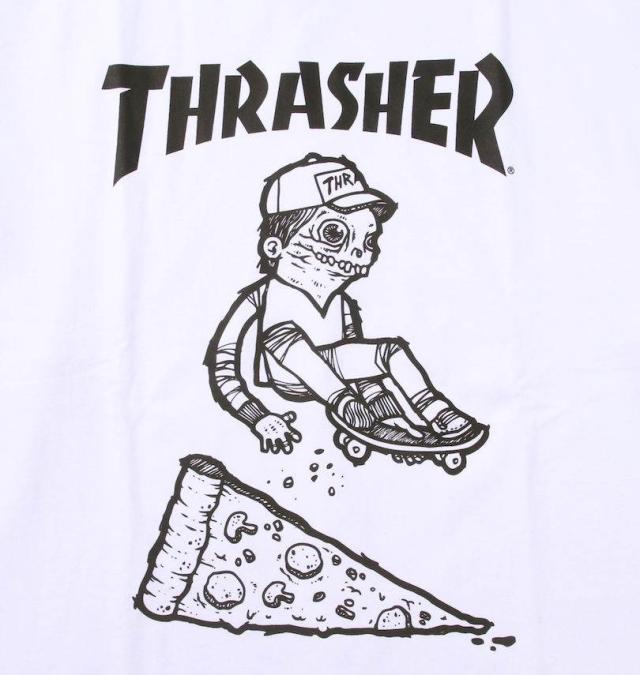 大きいサイズ THRASHER PIZZA 長袖 Tシャツ ホワイト 3L 4L 5L 6L 8L/1278-4665-1-75