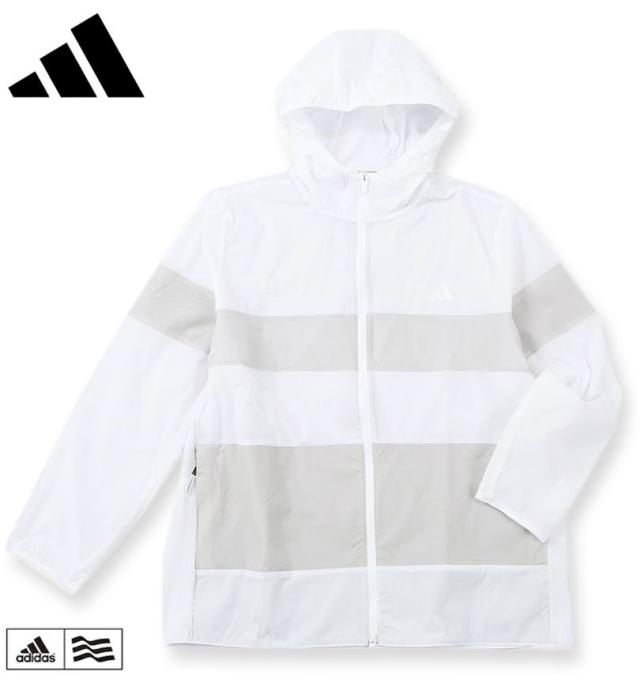大きいサイズ adidas golf アディダスゴルフ バックポケット付 軽量撥水 フルジップ フーディー ホワイト 4XL 5XL/1273-5250-1-178