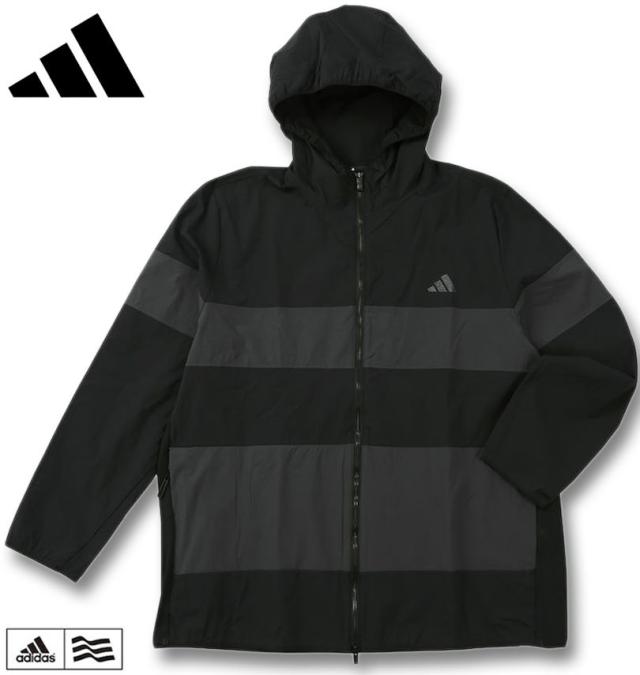 大きいサイズ adidas golf アディダスゴルフ バックポケット付 軽量撥水 フルジップ フーディー ブラック 4XL 5XL/1273-5250-2-178
