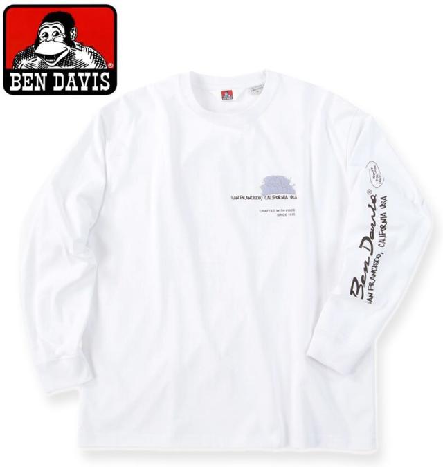 大きいサイズ BEN DAVIS バブルプリント 長袖 Tシャツ ホワイト 3L 4L 5L 6L/1278-5611-1-78